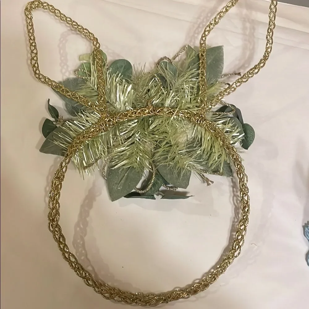 Easter Holiday Wreath, with Blue Bunny and Sign.